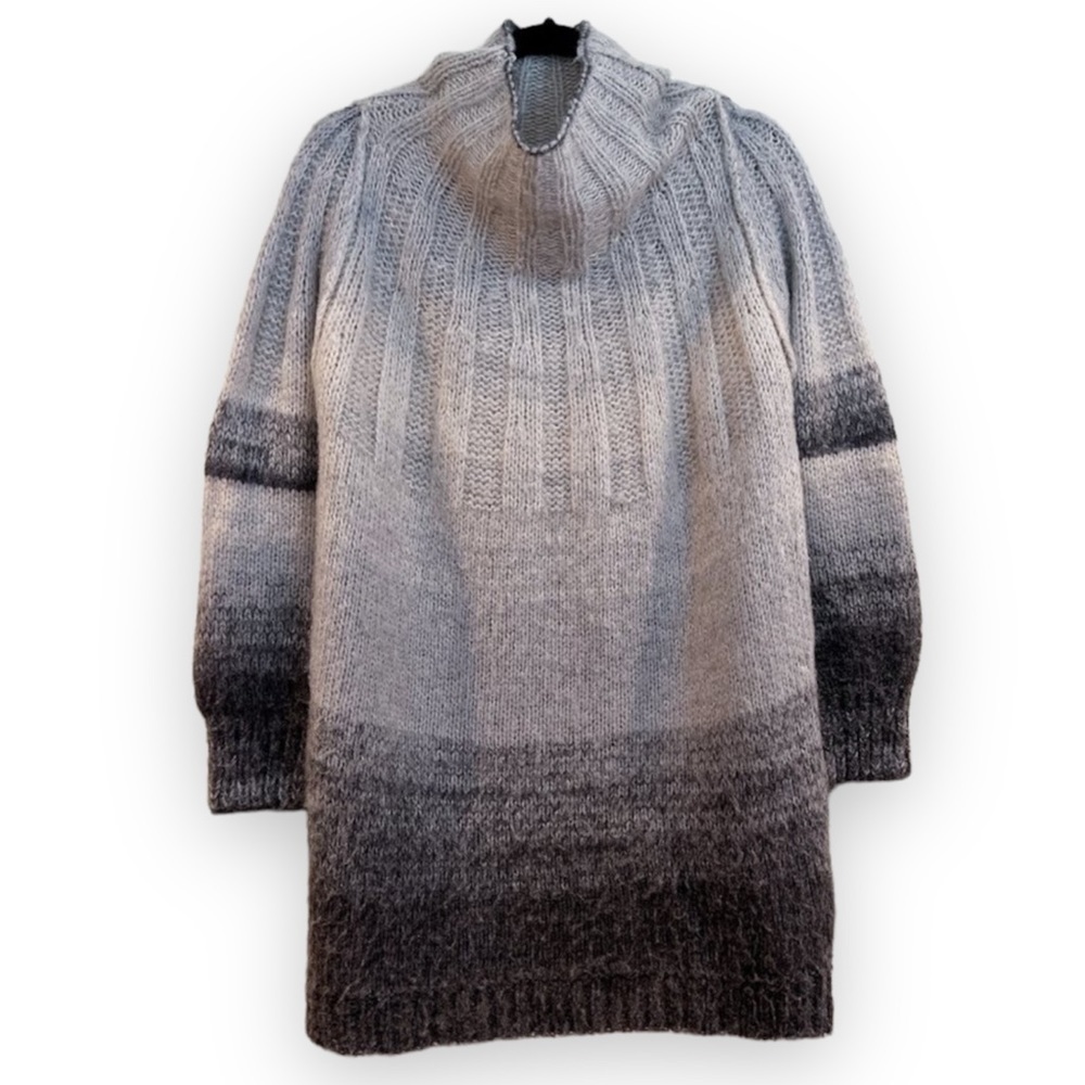 Anthropologie Gray Wool Blend Ombre Mock Neck Knit Pullover Bohemian Sweater M